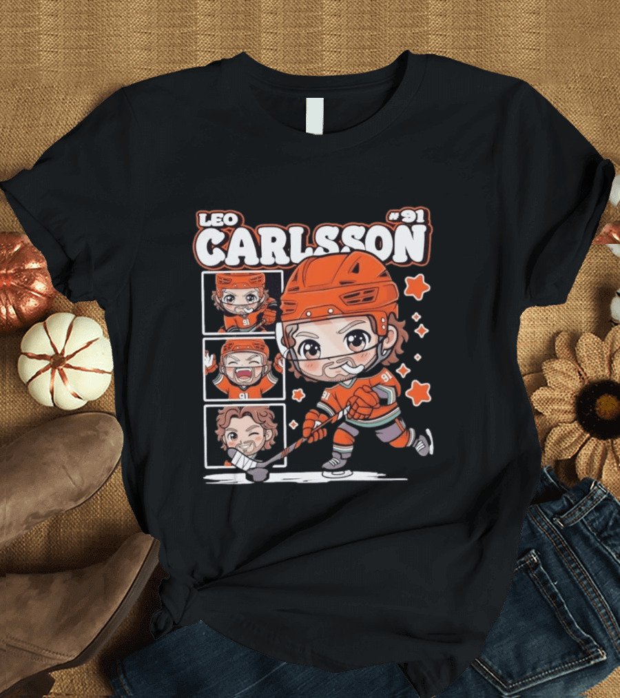 Leo Carlsson #91 Anaheim Ducks Chibi Anime Hockey T-Shirt