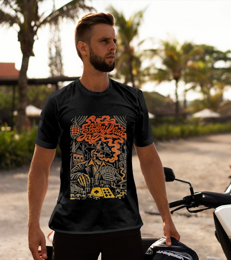 Steely Dead Skeleton Smoking Poker Playing Halloween Oct 31st Nectar T-Shirt