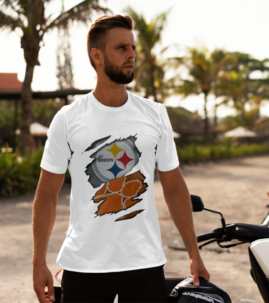 Pittsburgh Steelers Clemson Tigers Ripped Skin Fan Gear T-Shirt