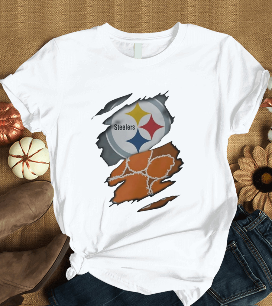 Pittsburgh Steelers Clemson Tigers Ripped Skin Fan Gear T-Shirt