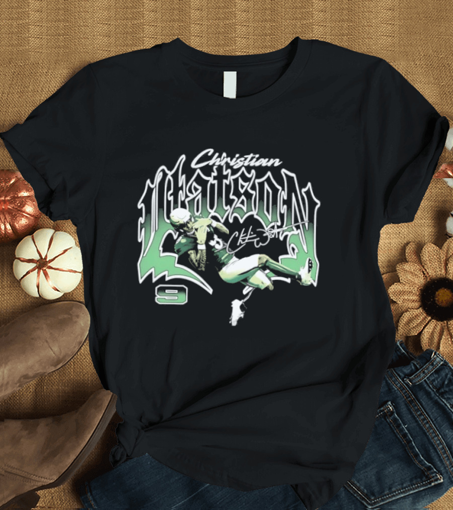 Christian Watson Green Bay Packers Number 9 Signature Catch T-Shirt