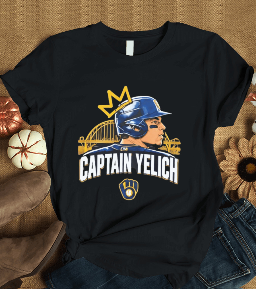 Captain Yelich Milwaukee Brewers Helmet Crown Stadium T-Shirt
