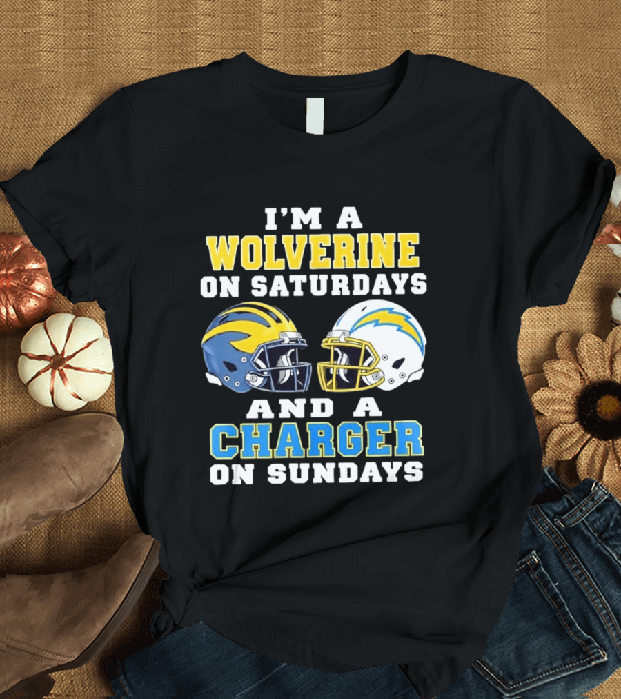 I'm A Wolverine On Saturdays And A Charger On Sundays Football Helmets T-Shirt