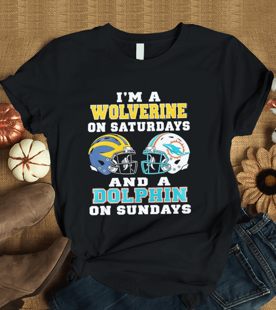 I'm A Wolverine On Saturdays And A Dolphin On Sundays Football Helmets T-Shirt