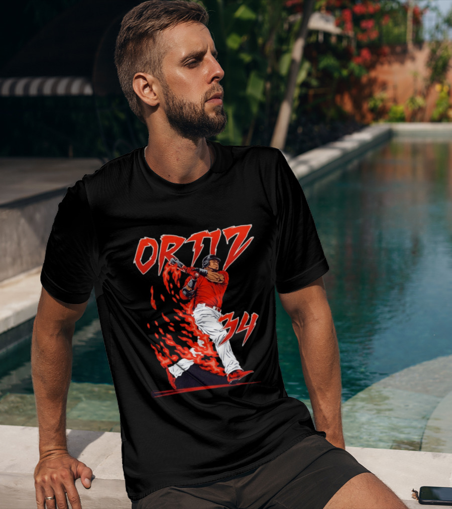 Ortiz 34 Flaming Baseball Big Papi T-Shirt