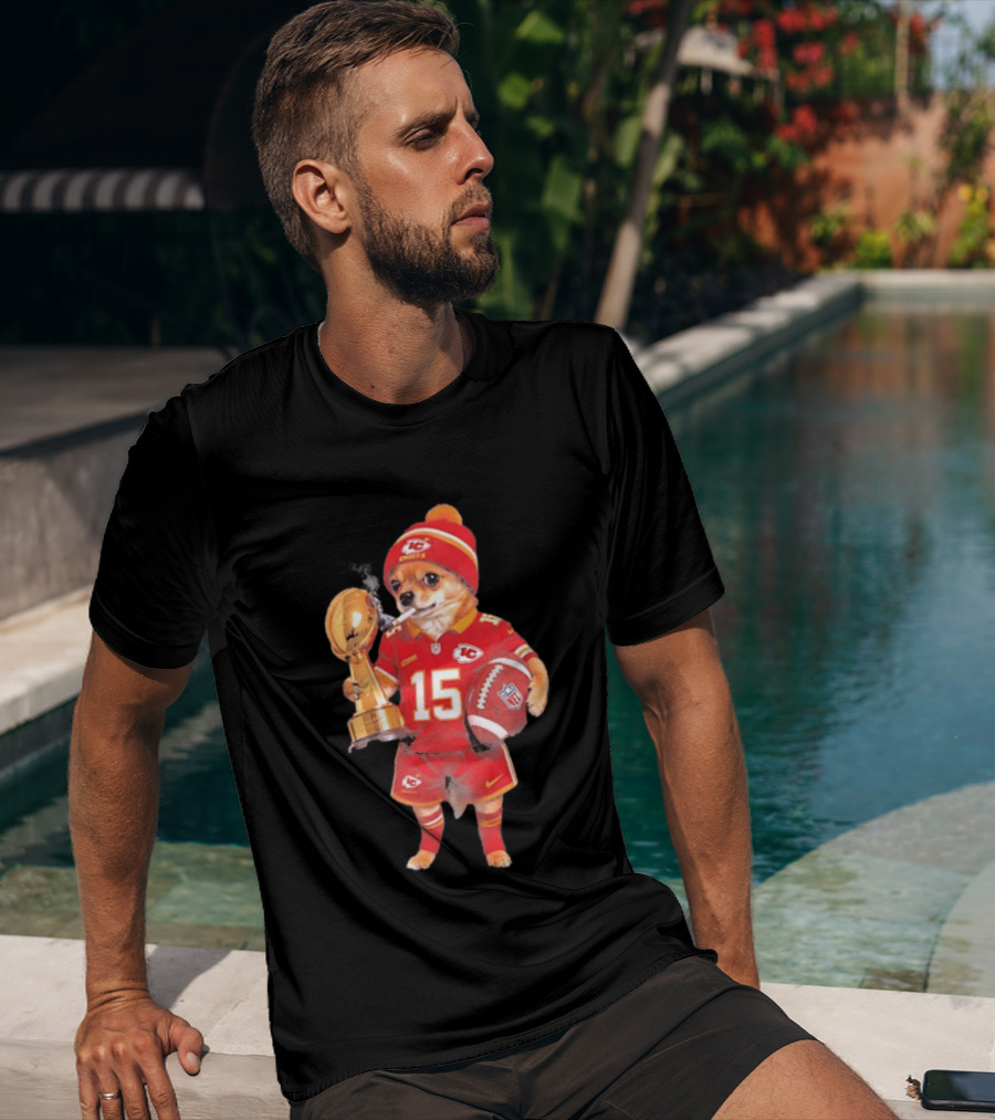 Kansas City Chiefs Chihuahua Trophy Smoking NFL Patrick Mahomes 15 T-Shirt