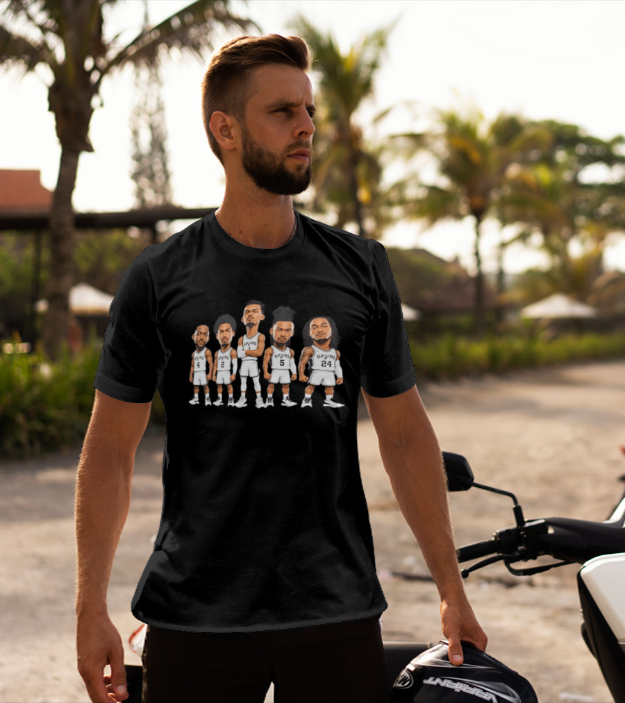 San Antonio Spurs Wembanyama Fox Starting 5 Caricature Players T-Shirt