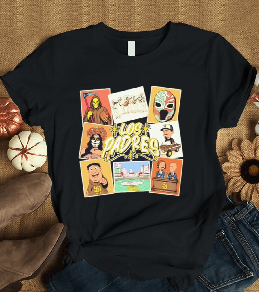 Los Padres San Diego Baseball Collage MLB Cartoon Characters T-Shirt