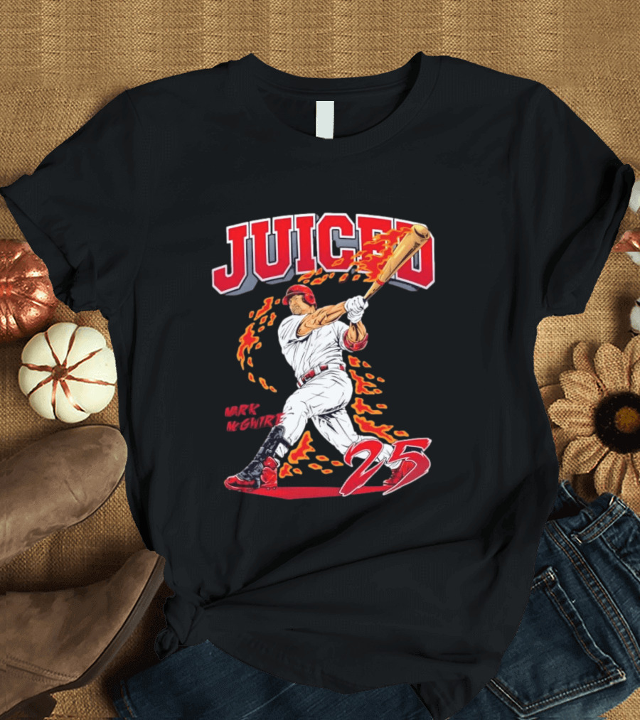 Mark McGwire Juiced 25 Baseball MLB Batting Flames T-Shirt