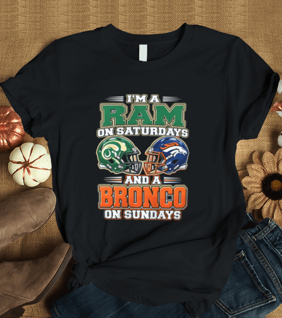 I'm A Ram On Saturdays And A Bronco On Sundays Football Helmets T-Shirt
