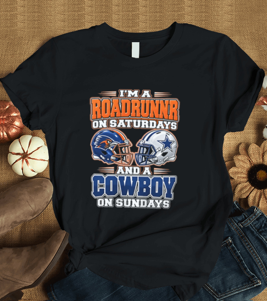 I'm A Roadrunner On Saturdays And A Cowboy On Sundays Helmet Rivalry T-Shirt
