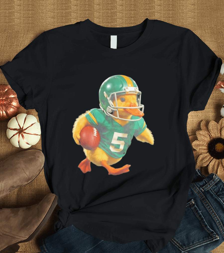 Yellow Duck Number 5 In Green Football Jersey With Helmet And Ball T-Shirt