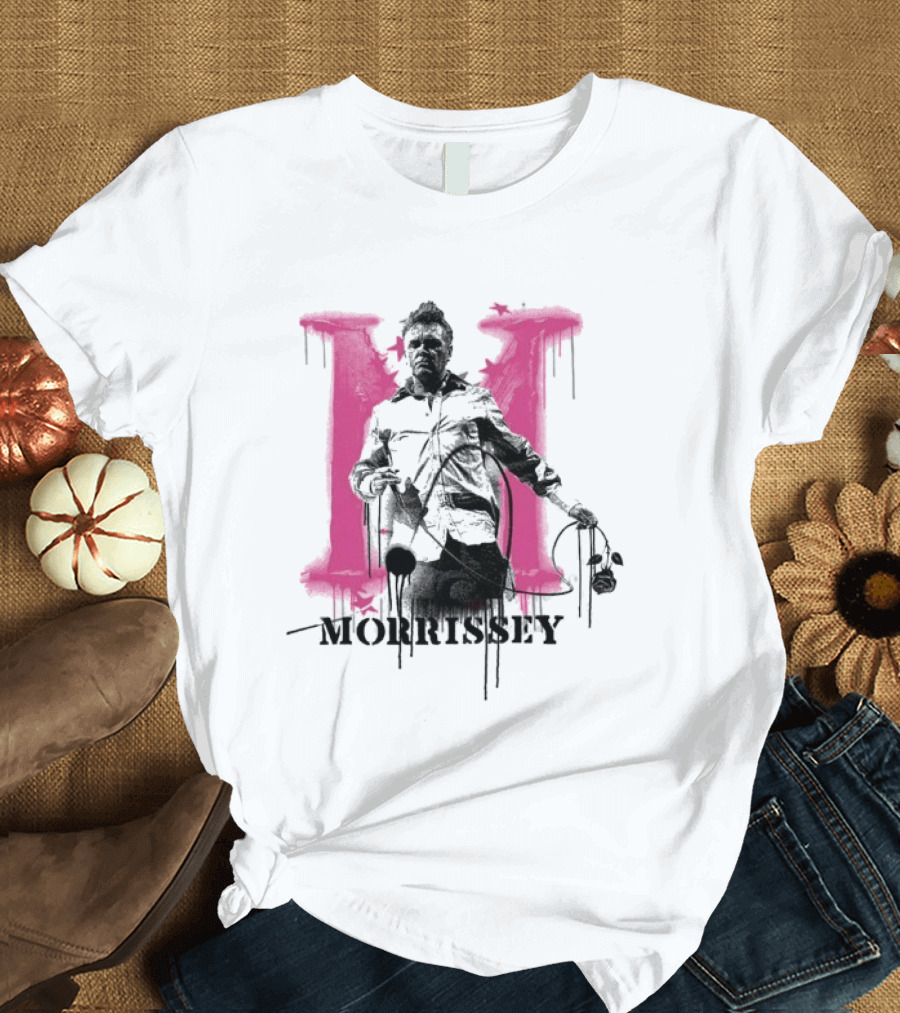 Morrissey M Graffiti Style Silhouette With Pink Dripping T-Shirt