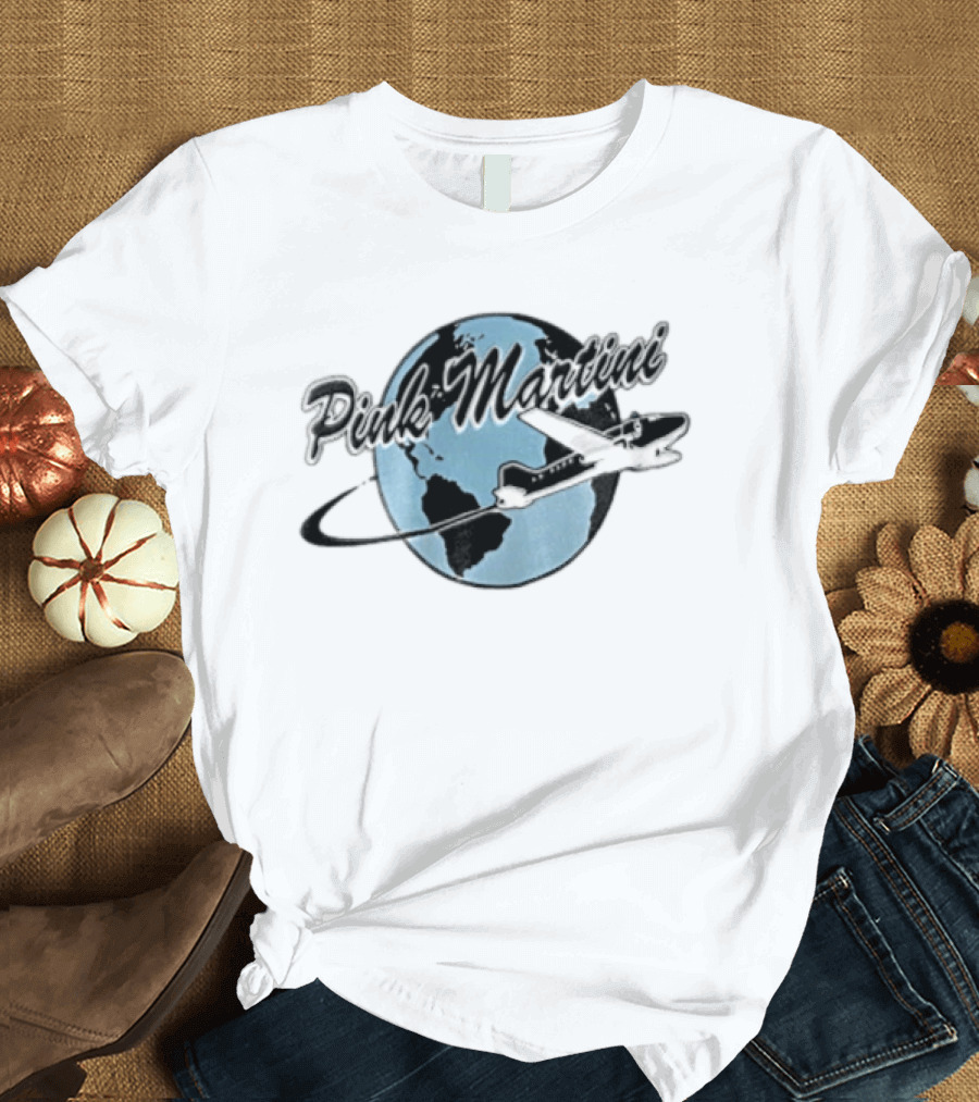 Pink Martini Globe Airplane Travel Band T-Shirt