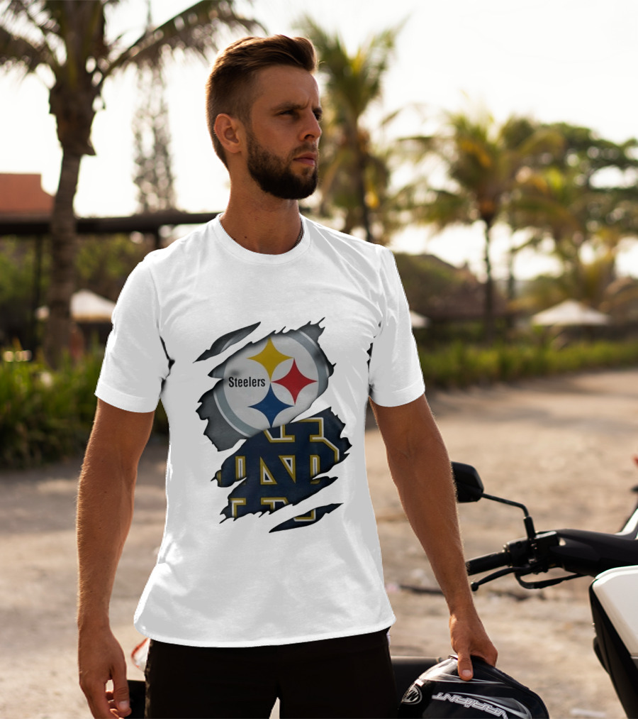 Pittsburgh Steelers Notre Dame Fighting Irish Ripped Skin Fan T-Shirt