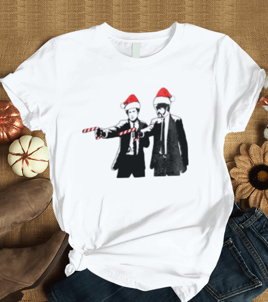 Xmas Christmas Candy Cane Santa Hats Pop Culture References T-Shirt