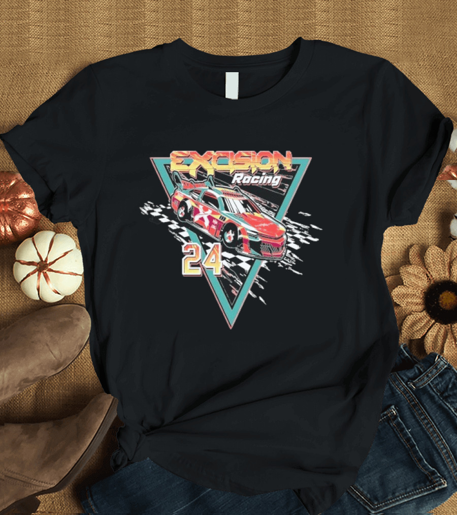 Excision Racing Car 24 Checkered Flag Triangular T-Shirt