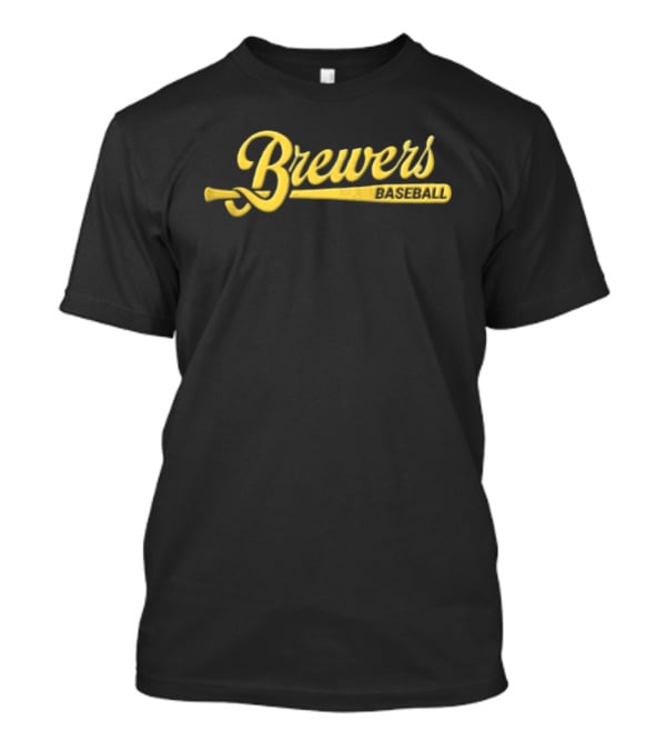 Milwaukee Brewers Yellow Script Baseball Bat Brewers T-Shirt