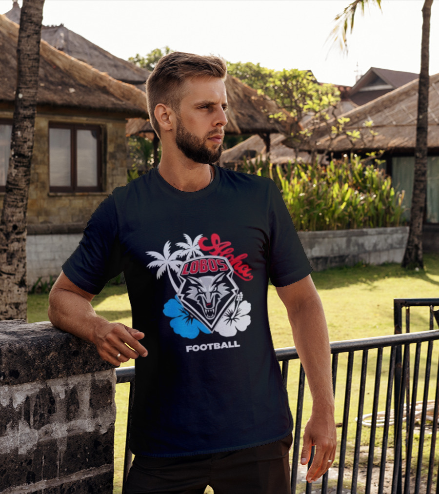 Lobos Football Aloha Spirit With Palms And Hibiscus T-Shirt
