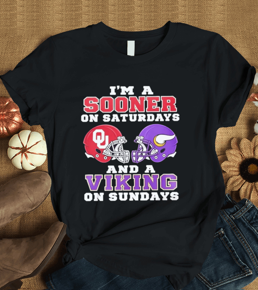 I'm A Sooner On Saturdays And A Viking On Sundays OU Football Helmets T-Shirt