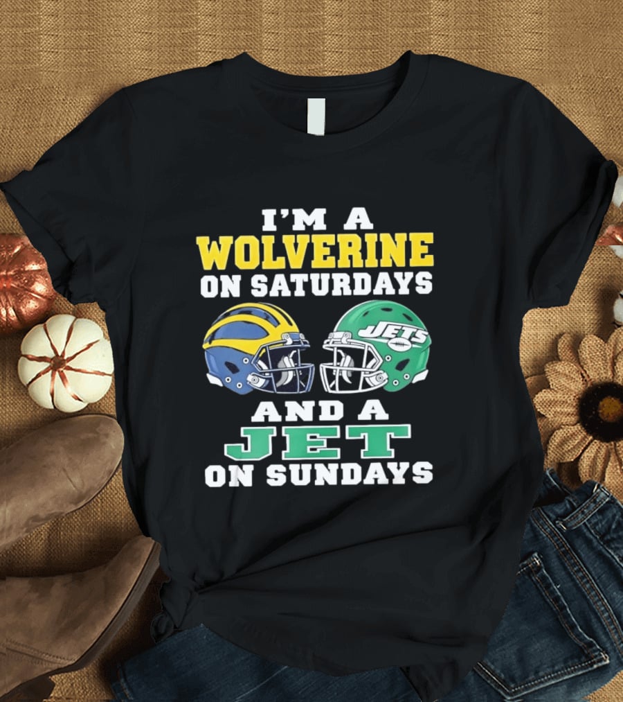 I'm A Wolverine On Saturdays And A Jet On Sundays Football Helmets T-Shirt