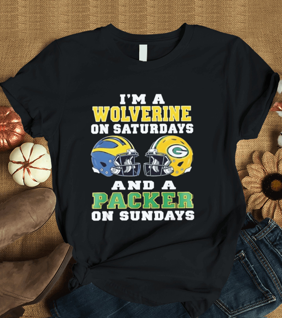 I'm A Wolverine On Saturdays And A Packer On Sundays Football Helmets Emphasis T-Shirt