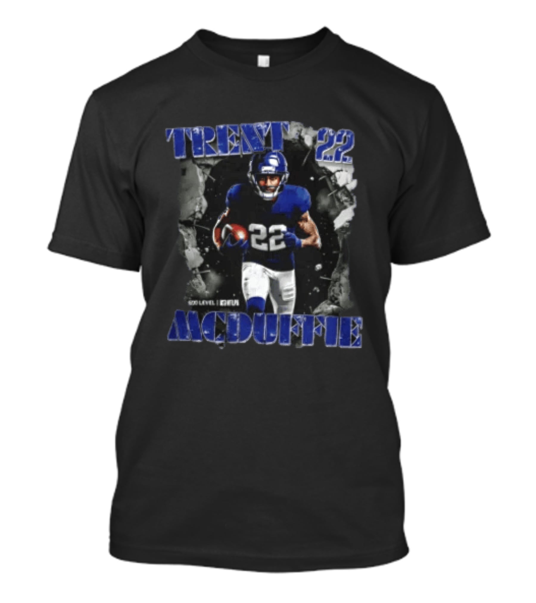 Trent McDuffie 22 Football Player Dynamic Blue Jersey Burst T-Shirt