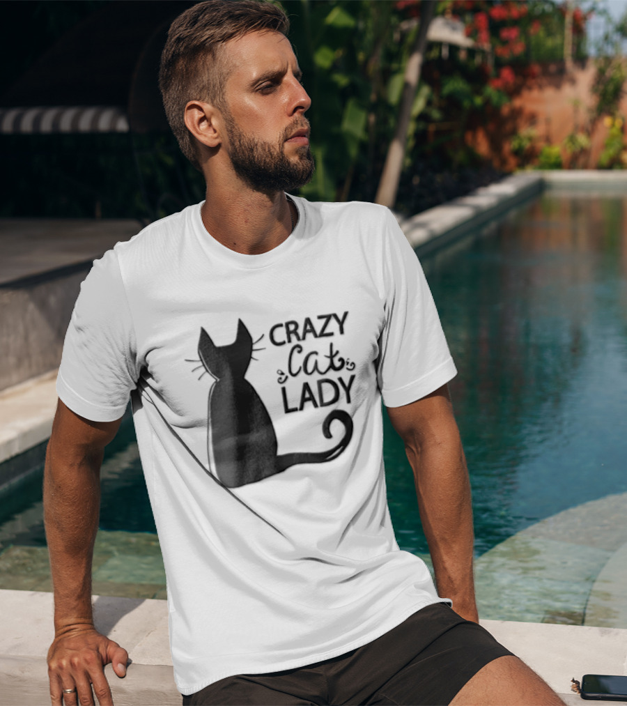 Crazy Cat Lady Black Cat Silhouette Sitting Tail T-Shirt