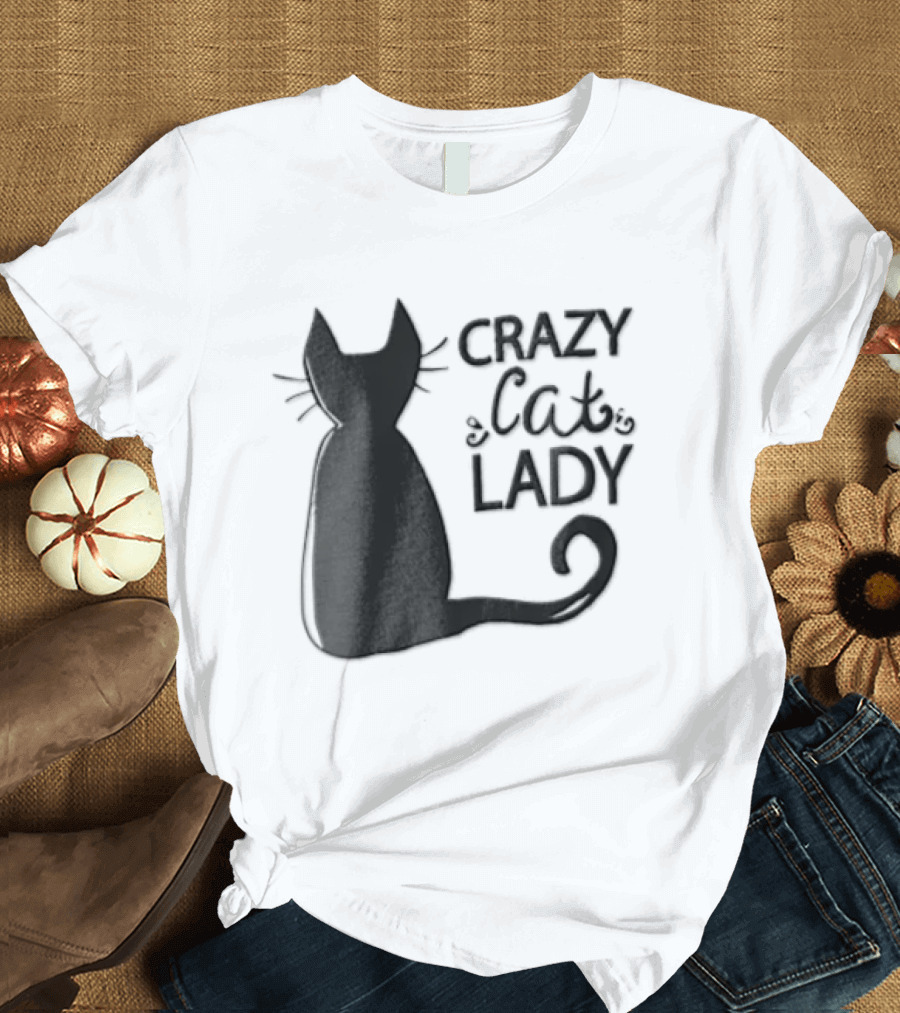 Crazy Cat Lady Black Cat Silhouette Sitting Tail T-Shirt