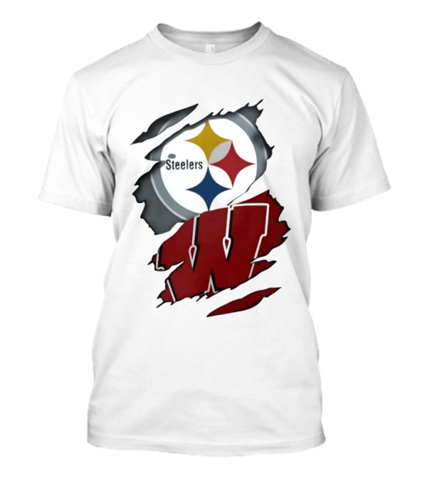 Pittsburgh Steelers Wisconsin Badgers Ripped Fabric T-Shirt