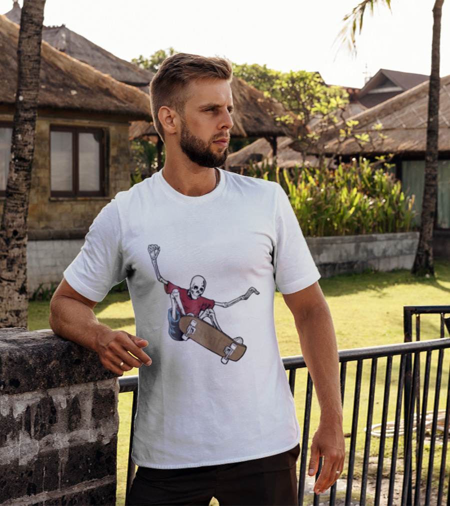Skeleton Red Skateboard Stunt T-Shirt