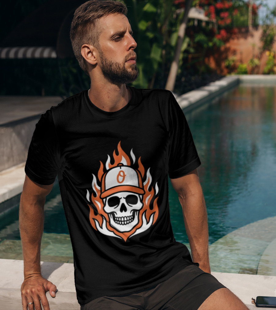 Baltimore Orioles Skull Cap Play Flame Cross Jesus T-Shirt