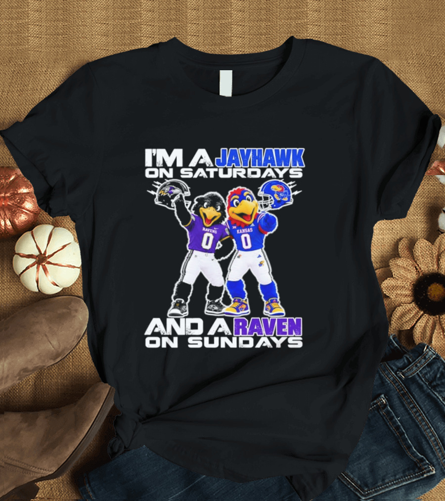 Kansas Jayhawks Saturdays Baltimore Ravens Sundays Football Mascots T-Shirt