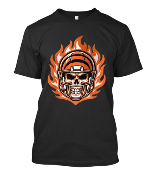 Cincinnati Bengals Skeleton Football Player Flaming Helmet T-Shirt