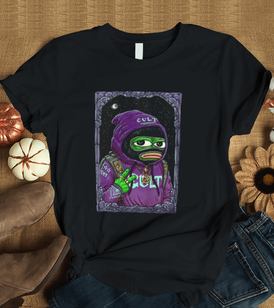 CULT Shiesty Pepe Mask Cosmic Graphic Drawing T-Shirt