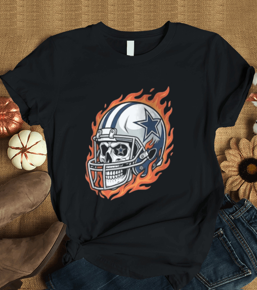 Dallas Cowboys Skull Helmet Flames T-Shirt