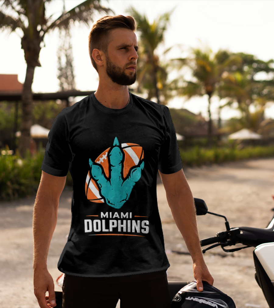 Miami Dolphins Big Roars Football Dinosaur Player Tackled T-Shirt
