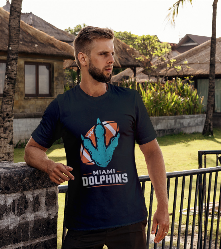 Miami Dolphins Big Roars Football Dinosaur Player Tackled T-Shirt