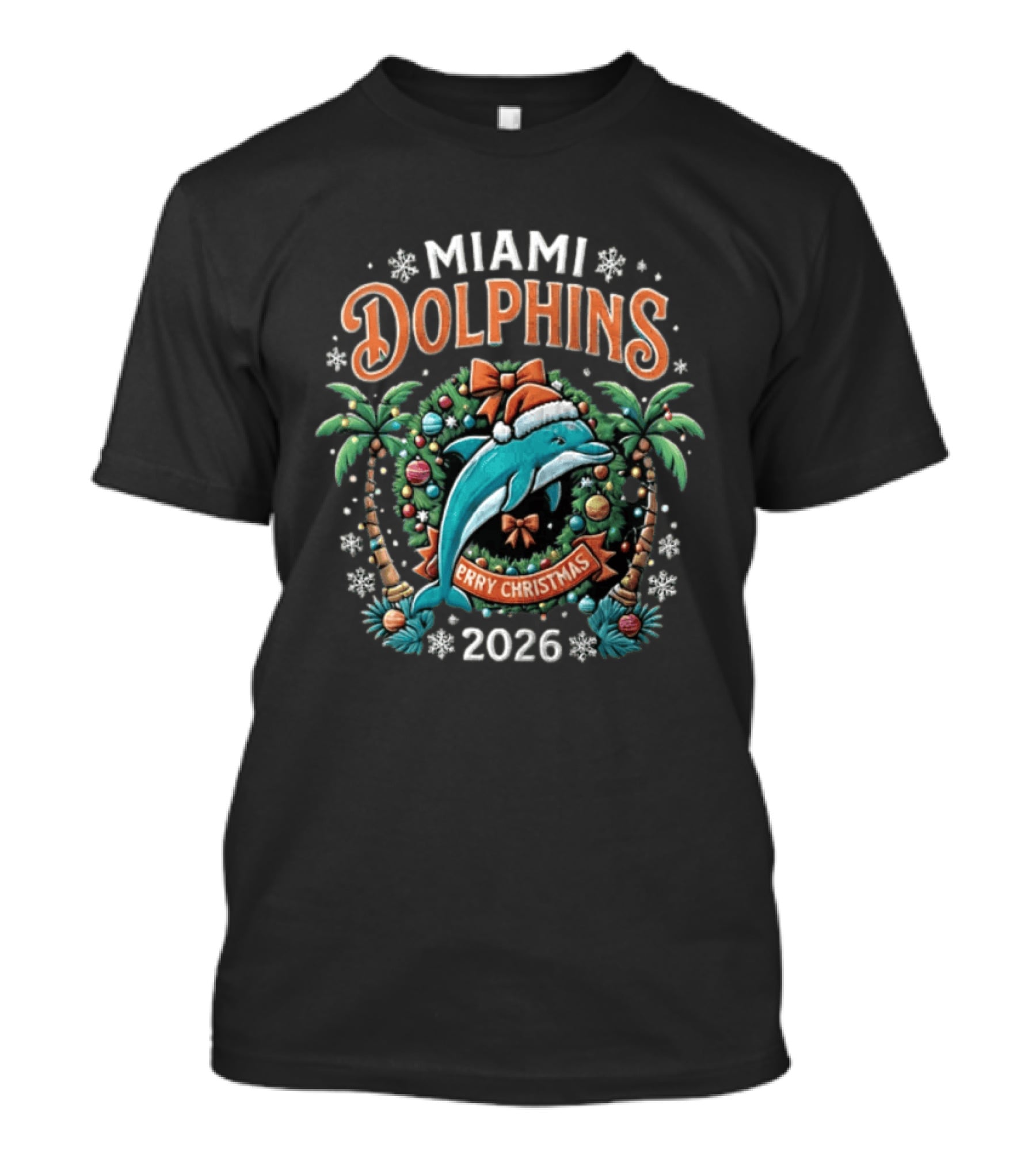 Miami Dolphins Merry Christmas Santa Hat Wreath 2026 T-Shirt