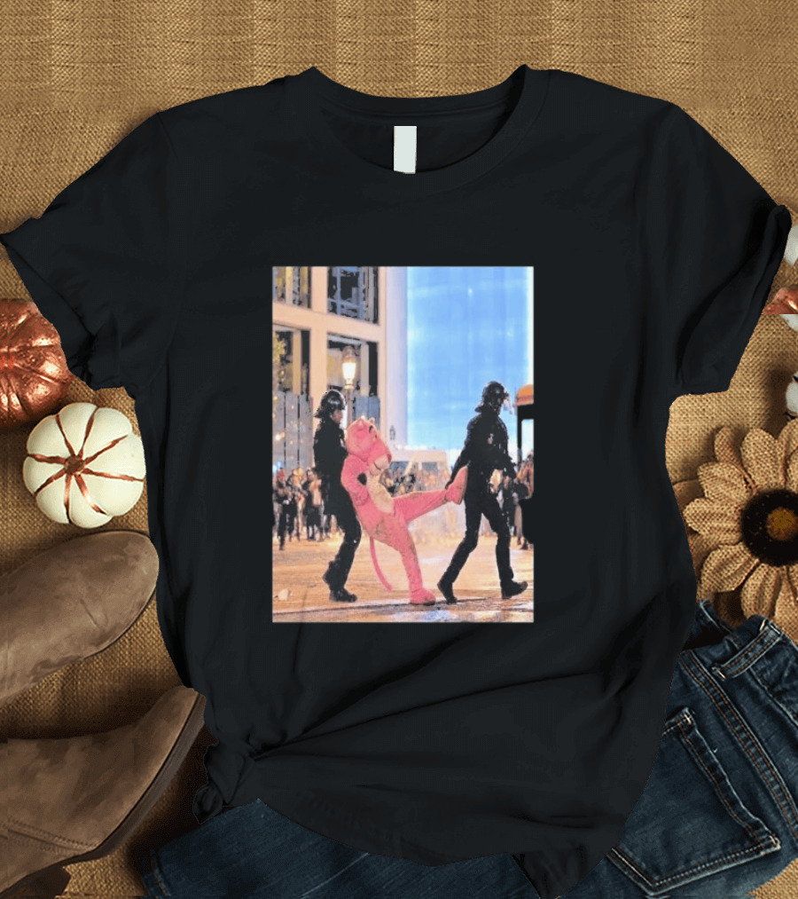 Original Pink Panther France Protests 2026 Police Mascot Arrest Scene T-Shirt