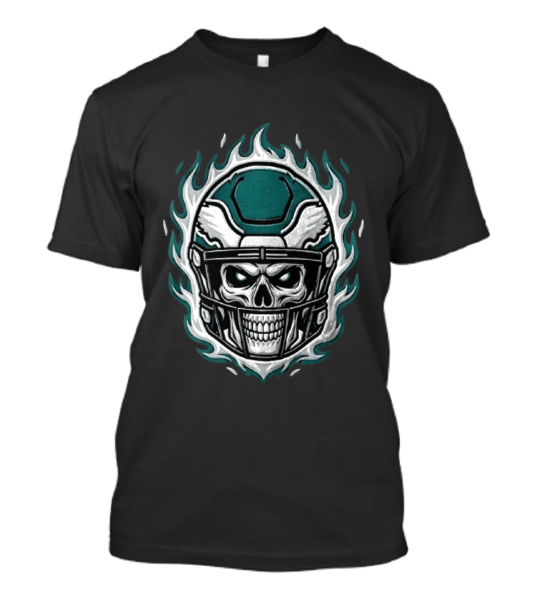 Philadelphia Eagles Flaming Skeleton Skull Football Helmet T-Shirt