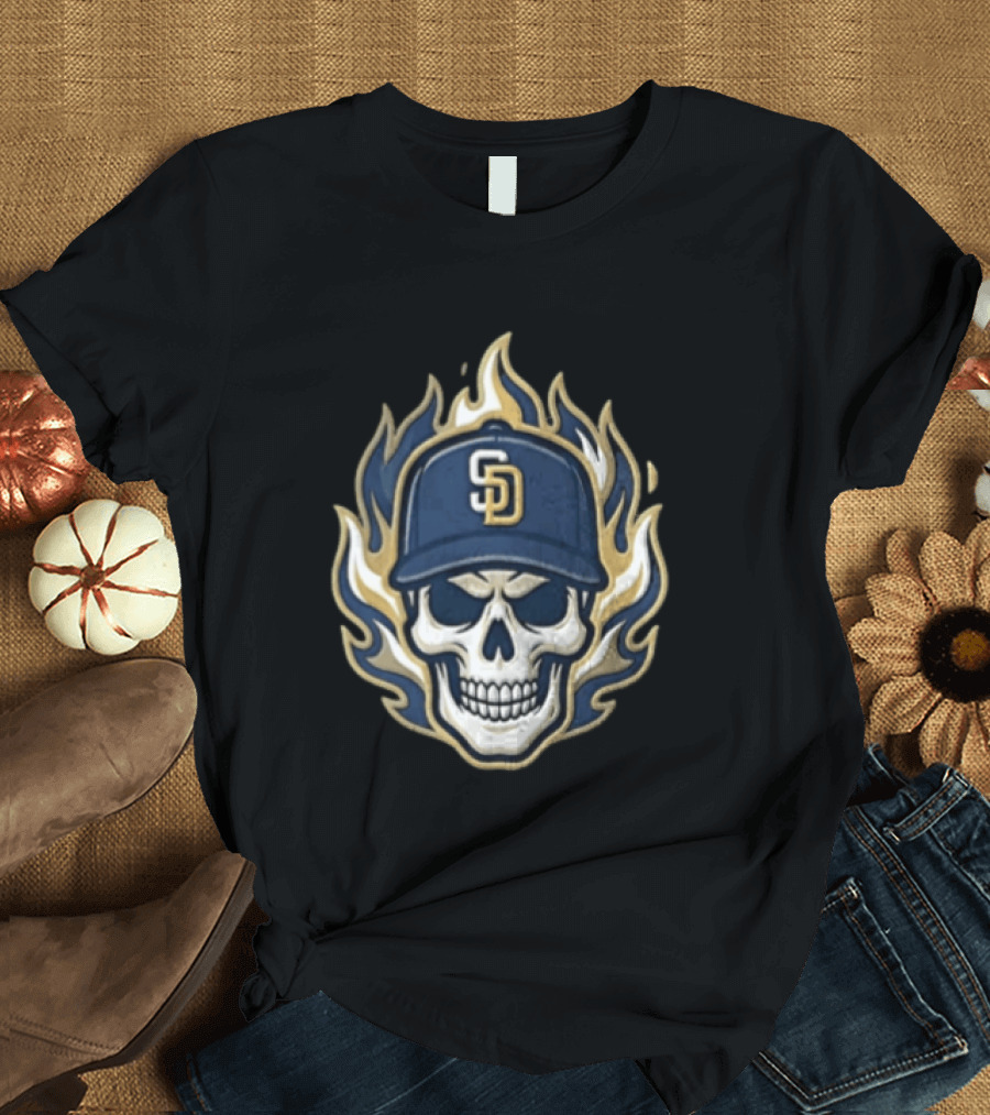 San Diego Padres Skull Cap Flames T-Shirt