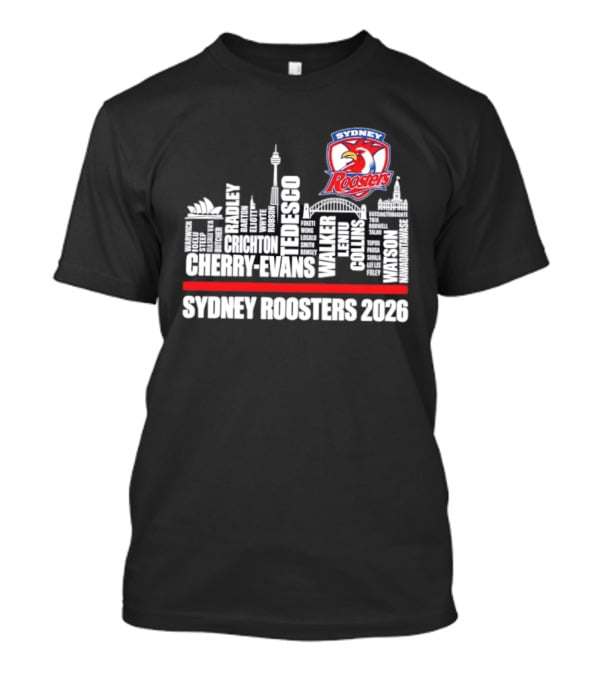 Sydney Roosters 2026 Tedesco Cherry Evans Walker Collins Skyline T-Shirt