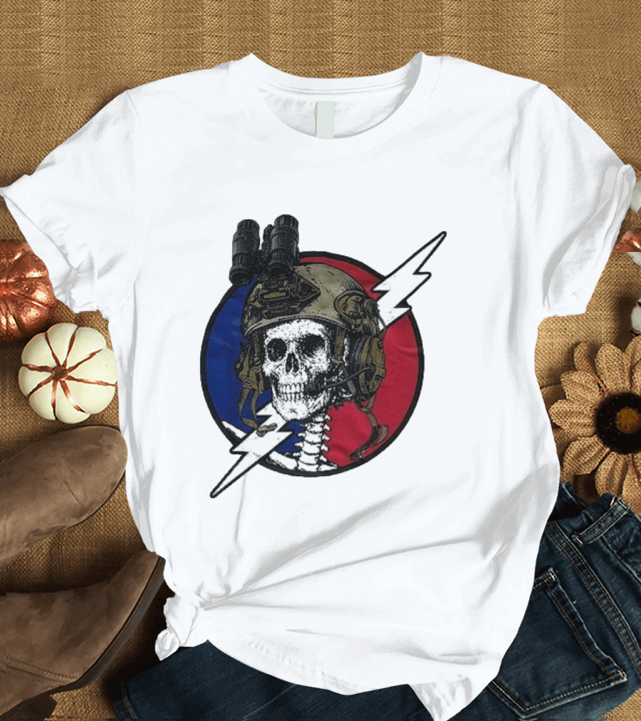 Grateful Dead Carry The Fire Skull With Helmet Lightning Bolt Blue Red Circle T-Shirt