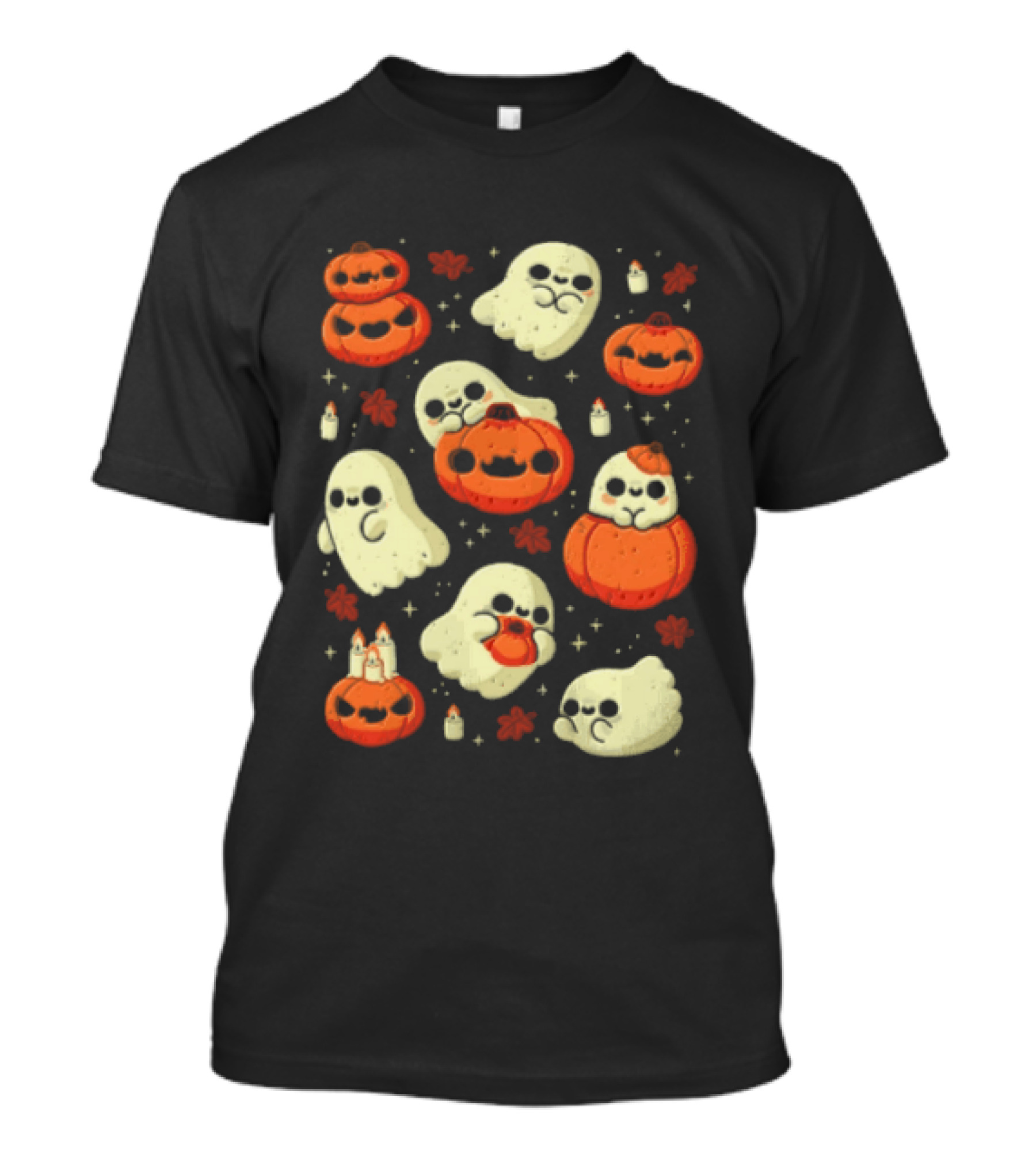 Cute Halloween Ghosts With Pumpkin Faces And Stars T-Shirt