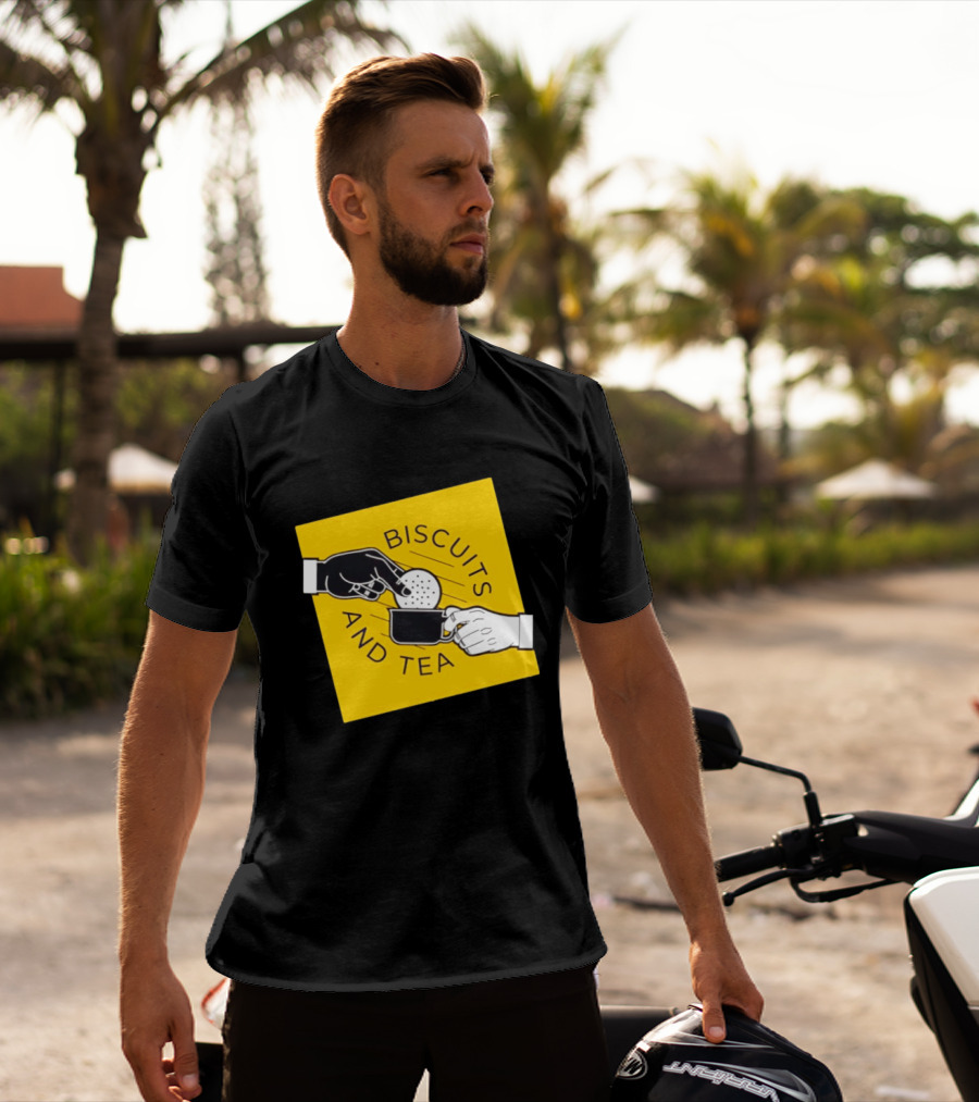 Biscuits And Tea Dipping Cartoon Illustration Yellow T-Shirt