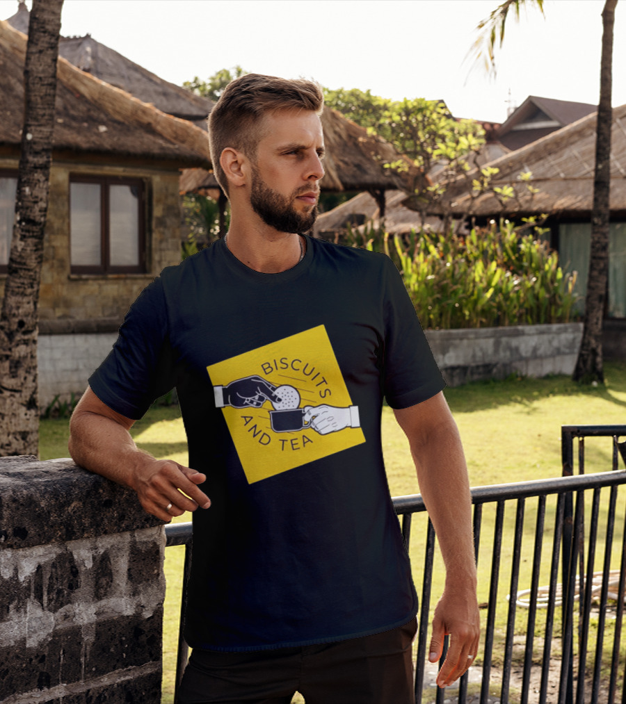 Biscuits And Tea Dipping Cartoon Illustration Yellow T-Shirt