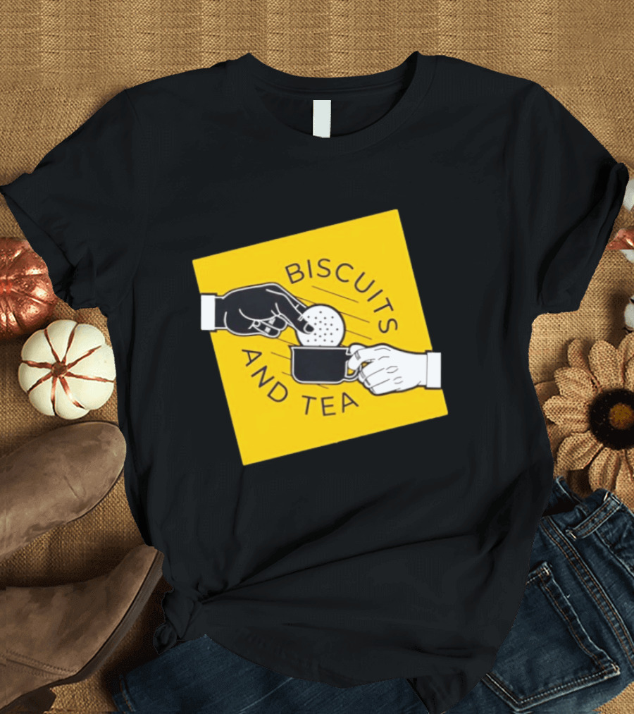 Biscuits And Tea Dipping Cartoon Illustration Yellow T-Shirt