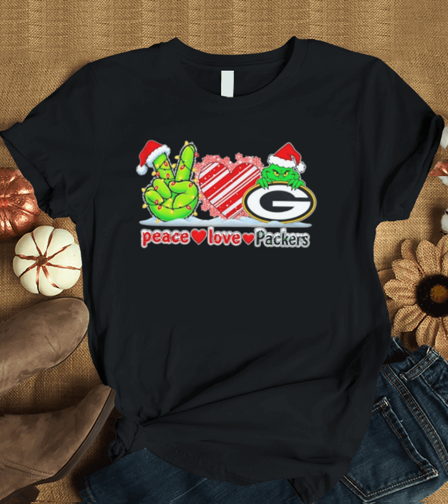 Peace Love Packers Grinch Christmas Green Bay Packers T-Shirt
