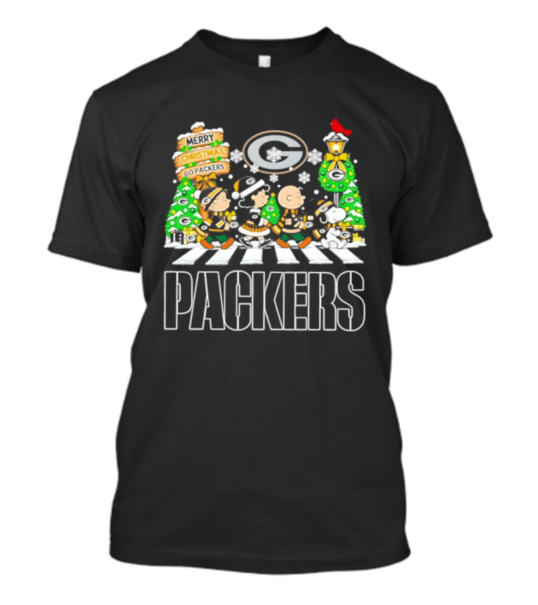 Green Bay Packers Peanuts Abbey Road Christmas T-Shirt